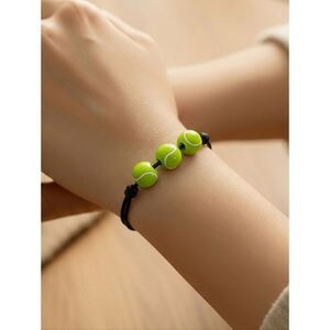 Tennis Ball Bracelet 3 Bead Adjustable Black Cord Player Team Coach Tennis Gift
